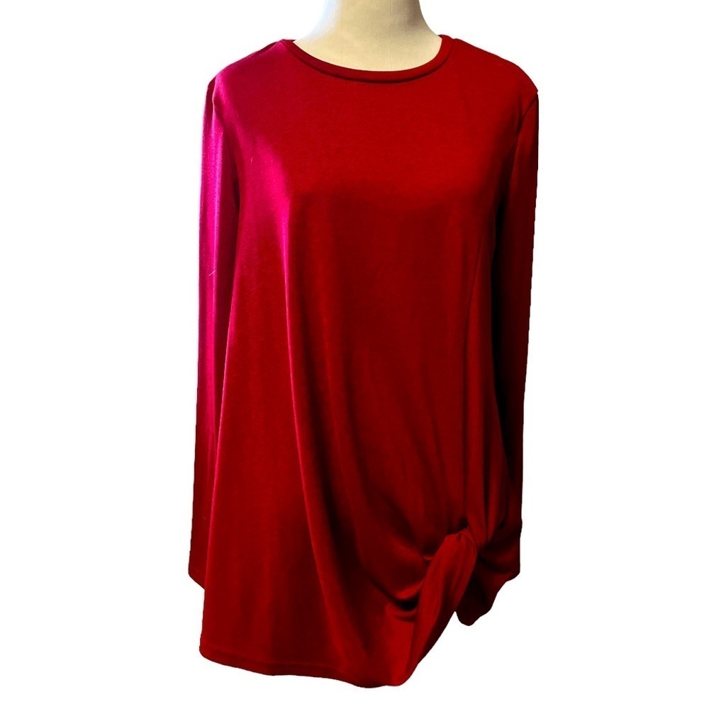 Yoins deep red/crimson long sleeve tunic top with twist at hem